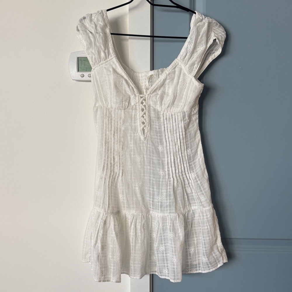 Anthropologie floral white Lace-Up Dress